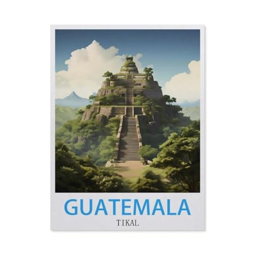 BEAYODKP 5D Diamant Peinture ，Affiche vintage de voyage de Tikal, Guatemala，kits de peinture de strass de diamant de DIY pour des arts de broderie d'adultes décor à la maison（30 x 40 cm）-BV73