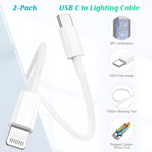 Image of USB C to Lightning Cable 2Pack 3FT Type C Charger Fast Charging Cord Compatible for Apple iPhone 14 /14 Pro /14Pro Max /13 /13 Pro /12 /12 Pro /11 /11 Pro /XR /XS /X /8 /8 Plus /7 /7 Plus Power Delivery Cord, White
