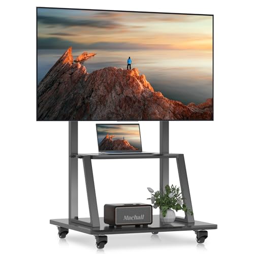 XINLEI Mobile TV Stand on Wheels for Most 32-86 Inch LCD LED OLED Flat Panel Screens, Heavy Duty Rolling TV Cart with Shelf and Large Base, Hold up to 220 lbs
