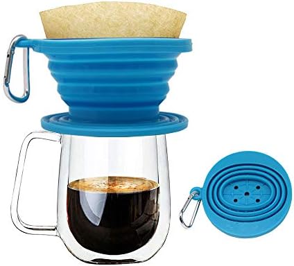 Collapsible Pour Over Coffee Dripper,Silicone Reusable Cone Filter Holder for Camping Backpacking- For Home, Camping, Travel, Office（Light Blue)