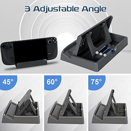 Stand Dock for Steam Deck, Adjustable Foldable Stand Base Compatible for STEAM Deck, Anti-Slip Dock Stand Accessories Compatible with Switch OLED/Switch/Lite/Tablet/Mobile Phone