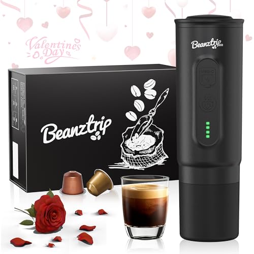 BeanzTrip H02PRO Portable Espresso Maker, Electric Travel Coffee Machine Compatible with NS Capsule & Ground Coffee, Self-heating Small Mini Espresso Machine for Camping, Hiking, RV with Gift Box
