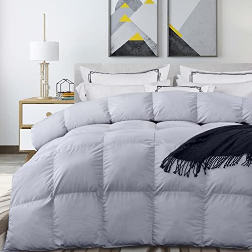 Acrafsman Down Feather Comforter Queen, Poly-Cotton Fabric, Medium Warmth All Season Duvet Insert, Comfortable Queen Size Comforter(Light Grey, 90x90inches)