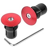 1 Pair Aluminum Bicycle Handlebar Bar End Plugs Caps, Bicycle Bar Ends with 1 Wrench Red and Black Handlebar End Plugs for Mountain Bike Electric Car Scooters Off Road Motorcycles