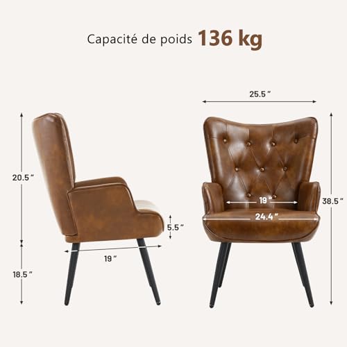 Lot de 2 fauteuils relax scandinaves simili cuir Ckaff