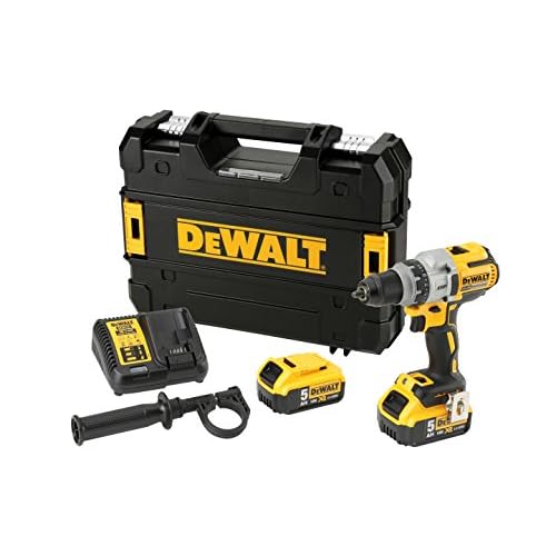 DeWalt Akku (3-Gang-Bohrschrauber, 18 V, Vollmetallgetriebe, 11-stufiges Drehmoment, LED-Leuchte, inkl. 2x Li-Ion XR Akkus (5,0 Ah), System-Schnellladegerät, TSTAK-Box und Zubehör) DCD991P2