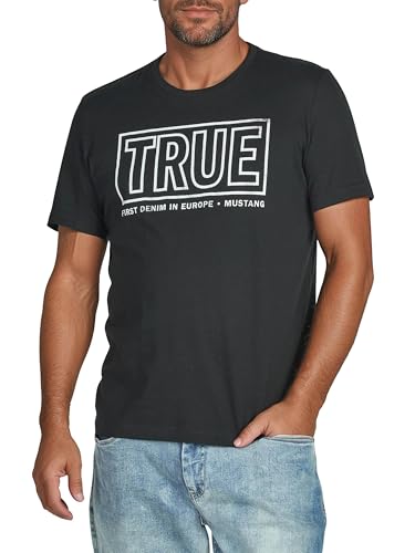 MUSTANG Tshirt Herren Baumwolle Regular Fit 4er Pack Set Rundhals Kurzarm Sommer Tee Shirt Logoprint, Größe:L, Farbe:Farbmix (P5) – Ansicht 2