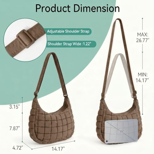 Image of Puffer Crossbody Hobo Bag for Women Nylon Quilted Purse Lightweight Shoulder Handbag with Adjustable Strap