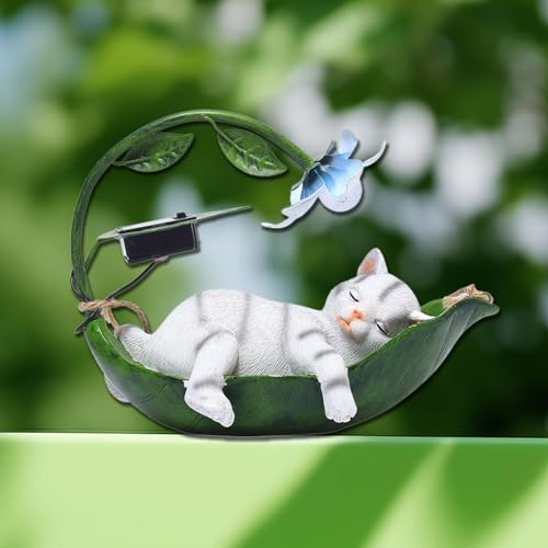 Lampe solaire figurine chat blanc à suspendre idée cadeau déco extérieur - 5