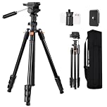 K&F CONCEPT 77"/196cm Video Tripod, Lightweight Travel Tripod with 3-Way Swivel Pan Tilt Head, Phone Holder for Phone/DSLR Camera, Compatible with Canon/Sony/Nikon Camera, Load 4kg/8.8lbs