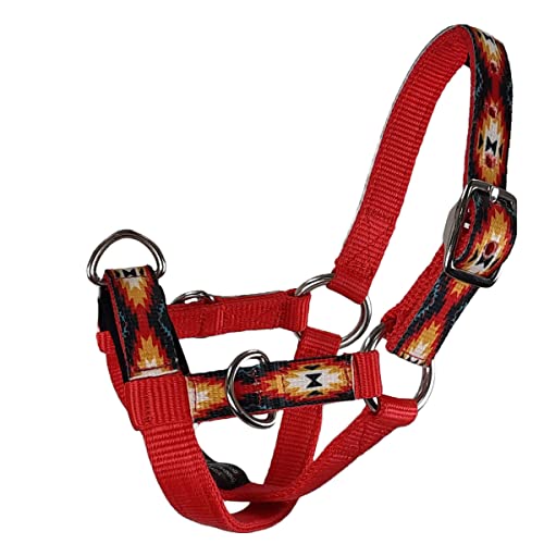 Tahoe Tack Nylon Overlay Sheep and Goat Training Halter with Padded Noseband (Red Aztec, Small Sheep/Goat) - Thumbnail 2