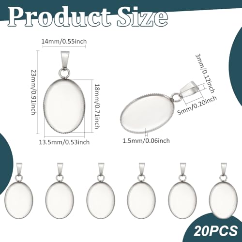 Miniatura 3 de Unicraftale 20 Uds 13.5x18mm Colgante Ovalado Cabujón Ajustes 304 Bisel De Borde Fresado De Acero Inoxidable Copas Bandeja Ovalada Colgantes Cabujón