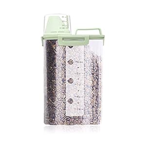 JibHome Futtertonne Tierfutterbehälter Luftdichter Futterbehälter für Katzen und Hunde mit Messbecher, verbessertem großem Ausguss und 4 Verschlussschnallen für Hund, Katze, Vogel, Grün