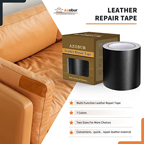Azobur Leather Repair Tape Patch Leather Adhesive For Sofas, Car Seats, Handbags, Jackets,First Aid Patch 2.4" X15' (Black) #TOP2