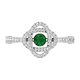  Anillo de esmeralda y diamante, anillo solitario con piedras laterales, anillo de compromiso de oro (esmeralda de 4 mm), 14K Oro blanco, Size:EU 65