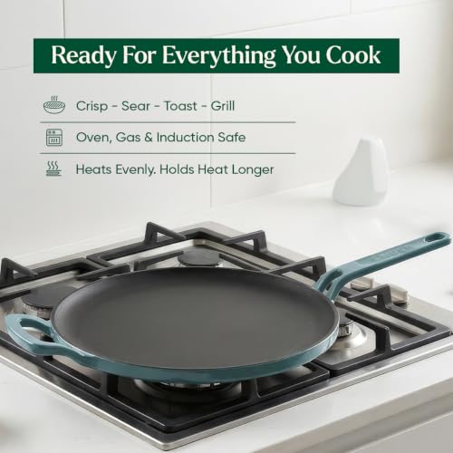 Image of Ember Cookware TitaniumClad Enamel Cast Iron Tawa for Dosa 27 cm | 10-Year Warranty | Rust-Proof Cast Iron Tawa for Roti & Dosa | Non Stick Dosa Tawa | Heavy Duty Induction Cookware | Ocean