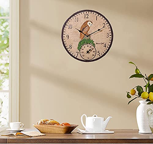 Tuinklok weerbestendige buitenklok tuin, retro hars wandklok met thermometer voor binnen en buiten mute tuin klokken… - Image 3