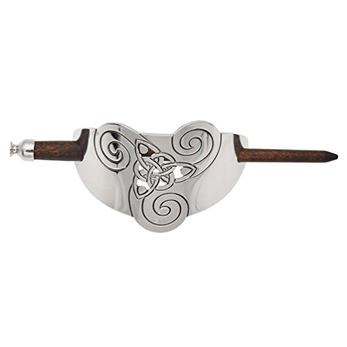 BetterUS Handmade Carved Wooden Hair Clip with Stick in Metal Curved Cover Women Hair Style Tool (4#)