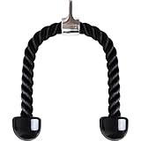 Das seil trizeps verfügt über einen strapazierfähigen Metallring, für die einfache Befestigung an Karabinern standardmäßiger Fitnessgeräte und Kabelmaschinen.