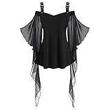 YOCheerful Butterfly Sleeve T-Shirt Women Halloween Gothic Criss Cross Fall Wineter Novelty Blouse...