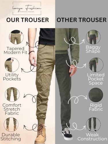 Image of Leriya Fashion Men's Cargo Pants | 6 Pocket Cotton Cargo Joggers for Men | Loose Fit Stylish Pant with Pockets | Casual Baggy Trousers & Streetwear Lower