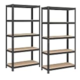 SONGMICS Lot de 2, Étagère de Rangement à 5 Niveaux, 40 x 90 x 180 cm, Capacité 875 kg, Planches Réglables, Style Industriel, pour Cuisine, Salon, Noir GLR040B02