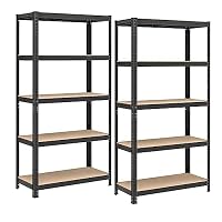 SONGMICS GLR040B02 Set of 2 Heavy Duty Shelving Units, Steel Shelving Unit, 5 Shelves, Screwless for Garage, Warehouse, Utility Room, Load Capacity 875 kg, 40 x 90 x 180 cm, Black