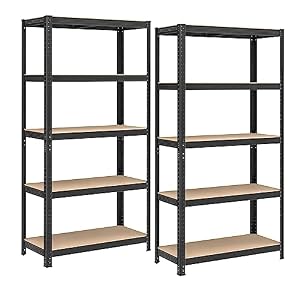 SONGMICS スチールラック 幅90cm オープンラック オープンシェルフ 防錆加工 5段 棚 ラック 総耐荷重875kg 高耐荷重 スチール棚 置物架 組立簡単 高さ調整可能 倉庫用 ガレージ 90×40×180cm 1箱2個入...