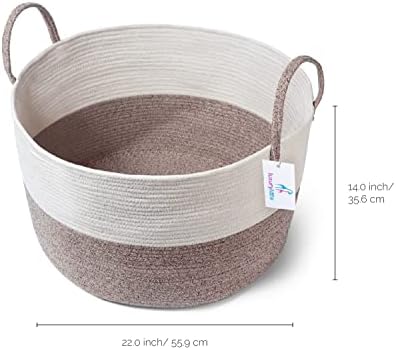 Luxury Little Nursery Storage Basket, Extra Large - 100% Natural Cotton Rope Basket with Handles - Collapsible Laundry Basket - Toy Storage Bag for Baby & Kids Supplies