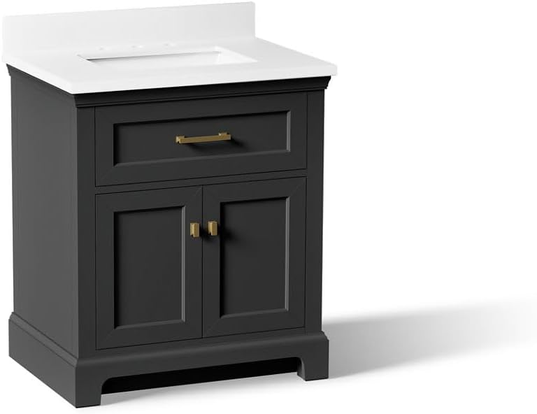 Kohler Charlemont 30" Bathroom Vanity Cabinet with White Sink and Quartz Top, Modern Bathroom Storage, Dark Warm Grey, K-29260-BD1-DWG