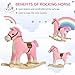 Qaba Rocking Horse Plush Animal on Wooden Rockers, Baby Rocking Chair with Sounds, Moving Mouth, Wagging Tail, Pink