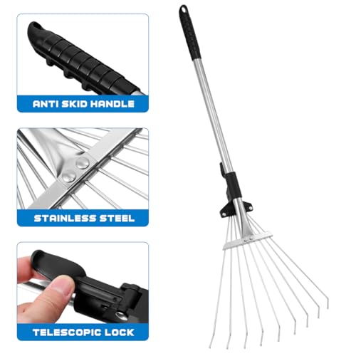 Rastrillo ajustable para césped con mango telescópico de aluminio miniatura 6