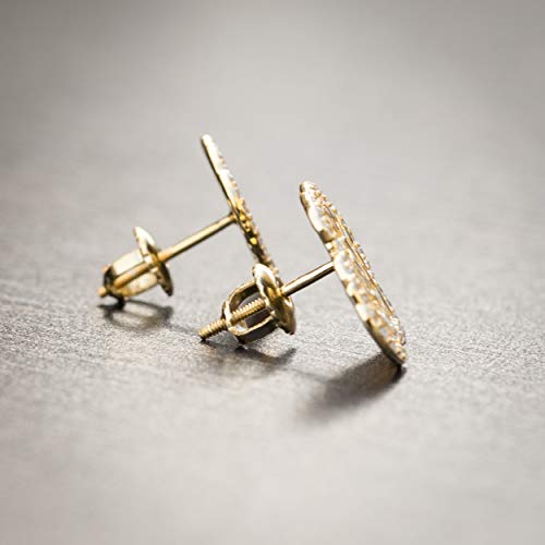Men's 14K Gold Plated 925 Sterling Silver Stud Hip Hop Iced Cz Nugget Earrings #TOP3