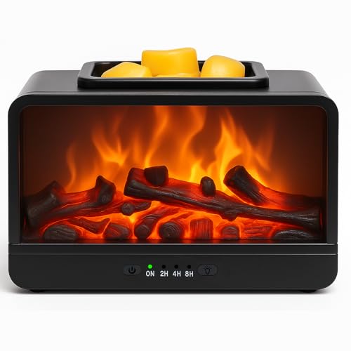 MeplLivs Dynamics Flame Fireplace Electric Wax Melt Warmer PTC Heating Plate Monochromatic Wax Burner Fragrance Wax Warmer for Home Office Gifts & Decor(Black)