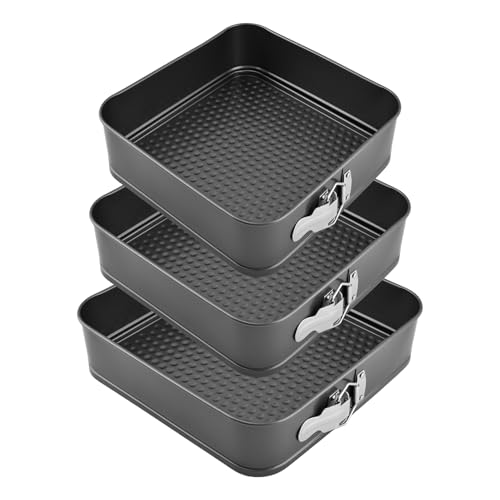 Ravionell Springform Pan Set of 3 (9,10,11 Inch) - Square Shaped Leakproof Cheesecake Pans with Removable Bottom, Nonstick Carbon Steel Cake Tin for Valentine‘s Day, Anniversary Baking (Square) by Ravionell - Used condition - Image 2