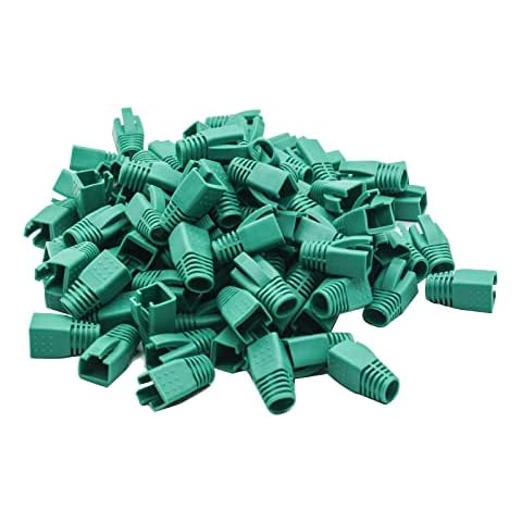 WQAPVHBG RJ45 Ethernet Network Cable Strain Relief Boot Fits CAT6 CAT6E CAT7 CAT7E CAT8, RJ45 Color Coded Cable Connector Plug Cover for Various Diameter LAN Cable Set of 100 Green Cover