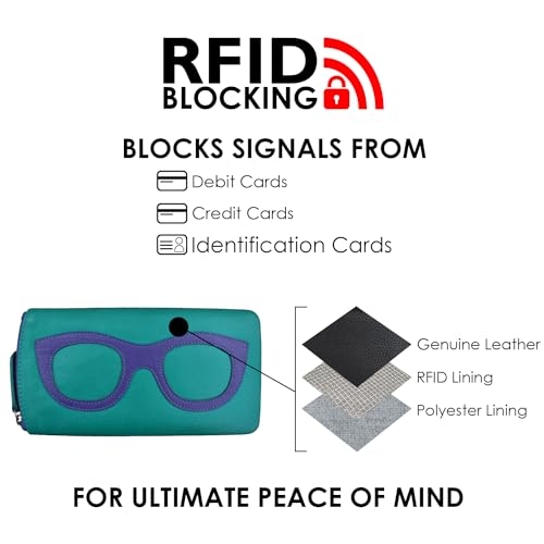 Image of ili New York Smooth Leather Soft Eyeglass Case, Zip Closure with RFID Blocking Lining, Travel-Friendly in Vibrant Colors