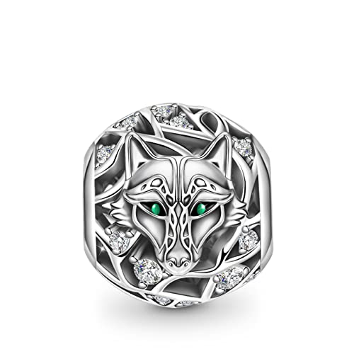 GNOCE Charme Loup en Perle - Charme en Argent Sterling 925 Incrusté de Pierres de Zircone Cristal Compatible avec Bracelets/Colliers pour Femmes, Filles, Épouse et Fille