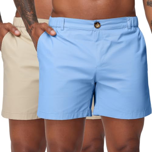 Image of Oymyakon Men's 6 Inch Shorts Casual Cotton Flat Front Chino Shorts Summer Elastic Waist Pull On Short with Pockets