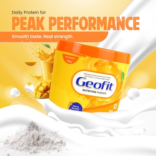 Image of Geofit Mango Flavour Nutrition Powder | Mango Protein Powder for Muscle Building, Better Immunity & Health | Minerals & Multivitamins Rich Powder- 250g