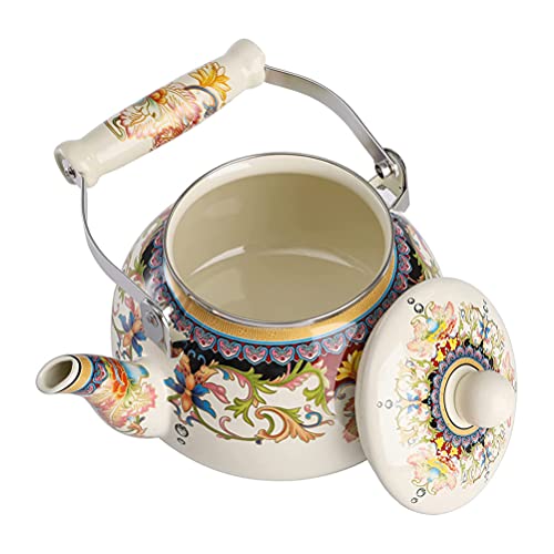 DOITOOL Chaleira de chá floral vintage em aço para fogão de 2,5 L grande de porcelana esmaltada para