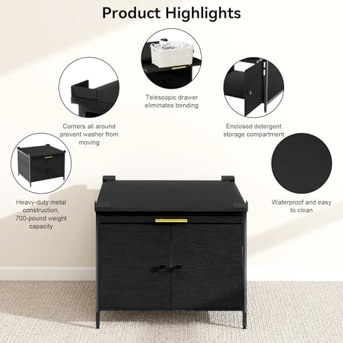 Image of ZealWe 24 inch Laundry Pedestal for Washer and Dryer,700LBS Capacity,Black | 4 Anti-Tipping Panel Corner Universal Washing Machine Stand with Adjustable Feet ,Fit Anti-Vibration Design, Black