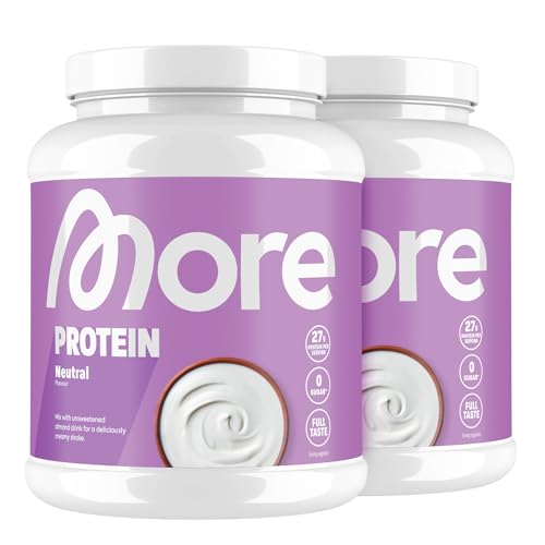 MORE Protein, Geschmacksneutral, 2 x 600 g, Mix aus Whey Konzentrat und Casein ideal zum Muskelaufbau und -erhalt, mit Laktase - made in Germany