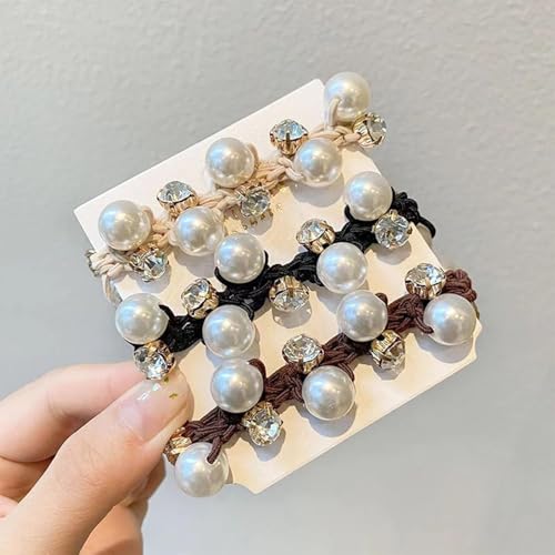 Frescorr (3 pcs) Luxury Pearl & Crystal RhineStone scrunchies for Women | Girls | Pack of 3 | Rubber Band | Hair Ties | Ponytail Holders |... - Image 3