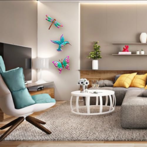 WAIU Set of 3 Metal Wall Art, Hummingbird Butterfly Dragonfly Hanging Sculpture Decor Indoor Outdoor for Home Garden Porch Patio by WAIU - Used condition - Image 5