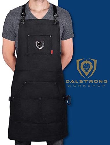 Dalstrong Professional Chef's Kitchen Apron - Sous Team 6" - Heavy Duty Waxed Canvas - 5 Storage Pockets + Towel & Tong Loop - Liquid Repellent Coating - Genuine Leather Accents - Adjustable Straps