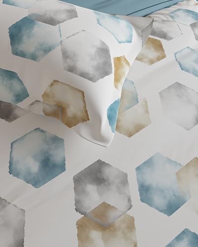 Image of DDECOR Live Beautiful 100% Cotton 145TC Geometric King Bedsheet with 2 Pillow Covers | Rotary Printed Breathable Fabric | 224 CM X 254 CM | Luxury Bedding for Home | Cresta Collection | Milky Blue