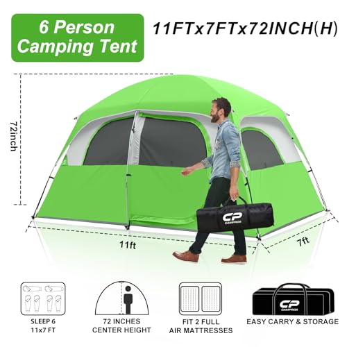 Image of CAMPROS CP Upgraded 6 /8 Person Camping Tents, Waterproof Windproof Family Tent with Larger Mesh Windows & Door, Double Layer, Easy Set Up, All-Season Dome Tent with Top Rainfly & Carry Bag