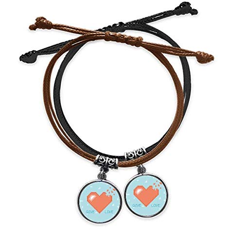 Bracelet Cuir Double Amoureux Coeur Pixels Symbole d'Amour Partagé