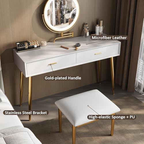 Mesa de maquillaje iluminada para dormitorio tocador blanco compacto con taburete cómodo 5
